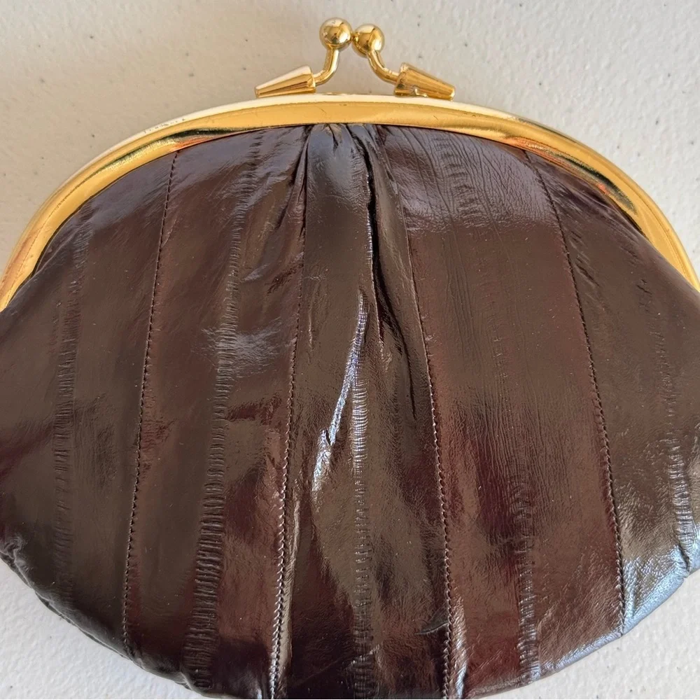 Vintage Eel Skin Kiss Lock Coinpurse Brown - Picture 3 of 6